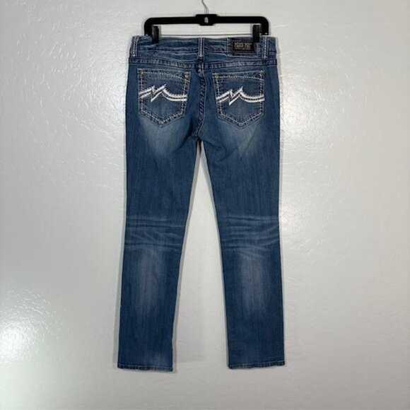 Miss Me Jeans Womens 31 Blue Straight Leg Embroidered Pockets Stretch Denim - Picture 3 of 8